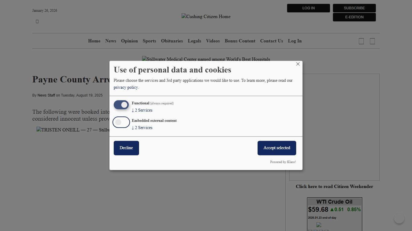 Payne County Arrests Cushing Citizen